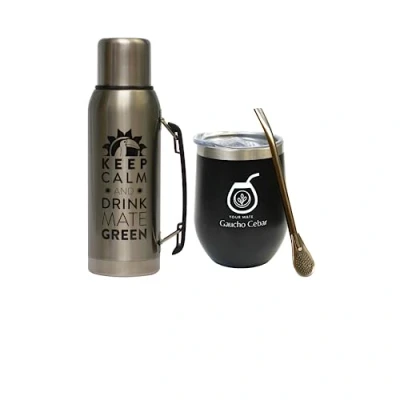 Imagen de GAUCHO CEBAR Accessories for Yerba Mate Tee Set Termo Acero Inoxidable 1L Silver y Steel Té Vaso 350ml Pajita Bombilla Liza 19 cm, Dishwasher Safe and Durable