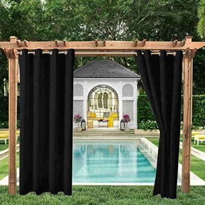 Imagen de ele ELEOPTION Cortinas de Exterior, Resistentes al Agua, Protección UV, Cortina Exterior con Ojales, Opaca para Jardín, Patio, Balcón, Negro, 1 Trozo / 132 X 240cm
