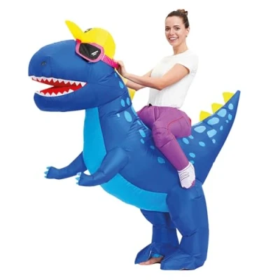 Imagen de AirSuit® Disfraz inflable de dinosaurio azul inusual tamaño adulto Hecho poliéster altamente resistente Agradable llevar Sistema inflado incluido OriginalCup®