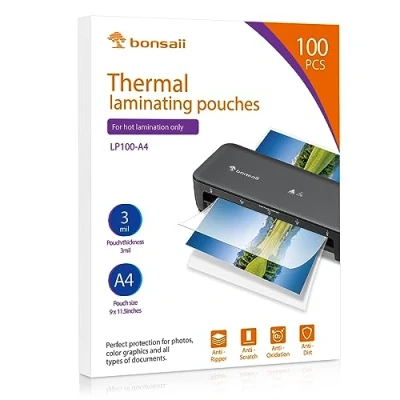 Imagen de Bonsaii Láminas para plastificar, fundas plastificar A4, 2x80 (160) Micras, Pack de 100, Brillante, Transparente(LP100 A4)