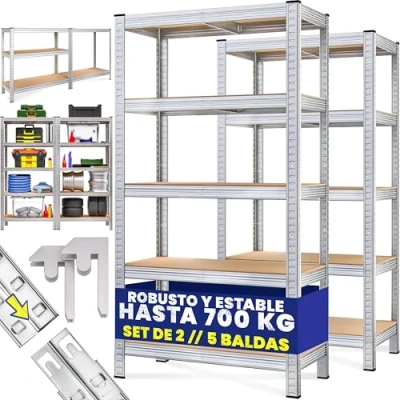 Imagen de Deuba Set 2 Estanterias Metálicas 5 Niveles Almacenamiento 170x75x30cm Carga máxima de 350kg Metal galvanizado