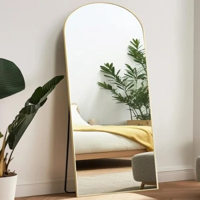 Imagen de Melodieux espejo de pie grande longitud completa con soporte, 71 x 30 pulgadas, cuerpo completo, marco dorado, tocador para colgar en la pared, dormitorio, sala