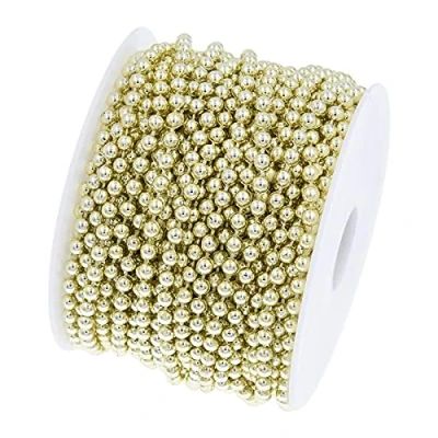Imagen de ANCLLO 20 m/roll Beads String Garland Beaded Trim Delicada cadena de perlas decorativas para bodas, fiestas, festivales, suministros oro
