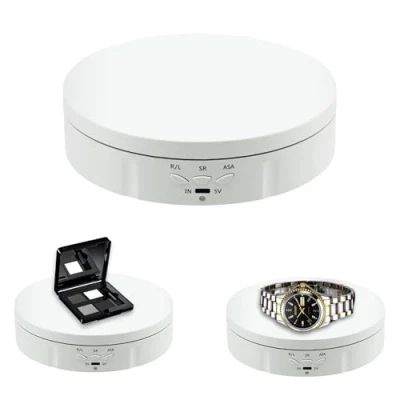 Imagen de Mcbazel Mesa giratoria eléctrica para fotografía, Base de 360 Grados, Plato Giratorio grabación vídeo, presentaciones Joyas 14.5cm/5.7 Inch（blanco）