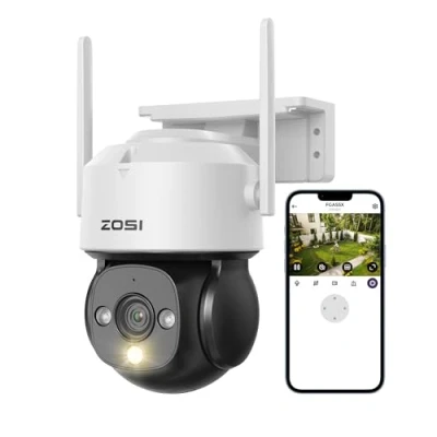 Imagen de ZOSI 1080p Cámara Vigilancia Seguridad WiFi Exterior, Detección y Seguimiento de Persona, Visión Nocturna Color, Alarma Sirena Luz, C290