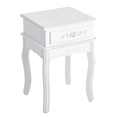 Imagen de HOMCOM Mesita de Noche con 1 Cajón Mesa Auxiliar Madera para Dormitorio Salón Estilo Moderno 40x35x60 cm Blanco