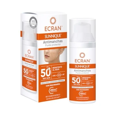 Imagen de Ecran Sunnique Fluido Protector Solar SPF 50 Antimanchas con Niacidamina, Protege de Quemaduras, Corrige Imperfecciones, Unifica el Tono la Piel, Fórmula VitEox 80 ml