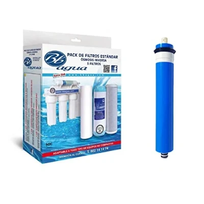 Imagen de Membrana 50 GPD + Pack de 3 filtros para Osmosis Inversa Estandar. 1 Filtro Sedimentos, Carbón GAC y Block. Con la Garantía Bbagua.