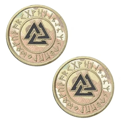 Imagen de 2 parches de camuflaje Norse Valknut Viking Odin con hook and loop vikingos piratas parche moral para bolso, mochilas, ropa, gorras, uniformes, motociclistas, chaleco