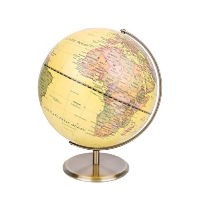 Imagen de Exerz 30cm Globo Antiguo Soporte de Metal Color Bronceado Mapa Ingles Terráqueo Giratorio Grande Decoración/Educativo/geográfico para la Escuela, el hogar y Oficina