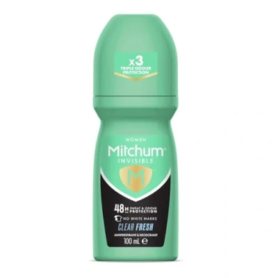 Imagen de Mitchum Invisible Women 48HR Protection Desodorante enrollable y antitranspirante, sin marcas blancas, alcohol, transparente fresco