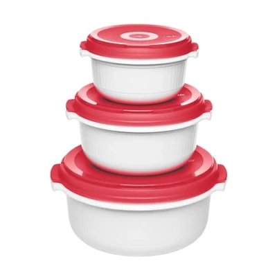 Imagen de EMSA Micro Family 518999 Vajilla para microondas, Plástico, Blanco/Rojo