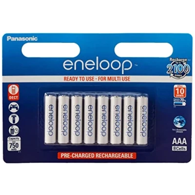 Imagen de eneloop, Pilas Recargables AAA/Micro, Paquete de 8, Capacidad mín. 800 mAh, Ni MH, Listas para Usar, hasta 2000 Veces, Embalaje sin plástico, Standard, Blancas