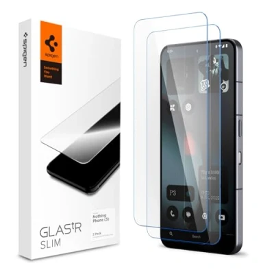 Imagen de Spigen Glas.tR Slim Protector Pantalla para Nothing Phone (3), 2 Unidades, Alta Definicion, Tacto preciso, Dureza 9H, Anti Arañazos