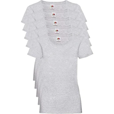 Imagen de Fruit of the Loom Valueweight T Shirt 5 Pack Camiseta, Gris (Heather Grey 94), XXL (Pack de 5) para Mujer