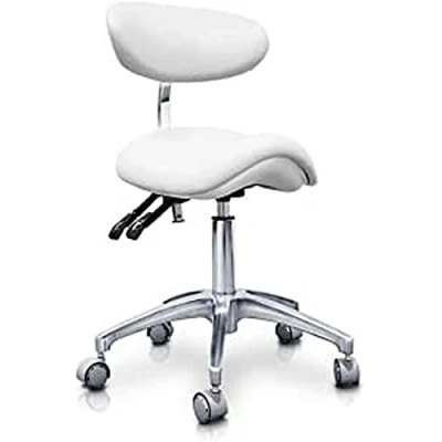 Imagen de QUIRUMED Taburete Pony hidráulico Elite, Color Blanco, Multidisciplinar, Acero Inoxidable, Polipiel, Respaldo ergonómico, Acolchado Poliuretano, Altura Regulable