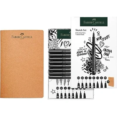 Imagen de Faber Castell 267102 Pitt Artist Pen Juego de bocetos (9 piezas, con cuaderno y lápices tinta)
