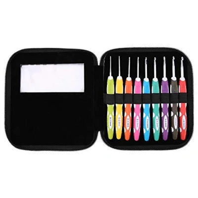 Imagen de Gancho de ganchillo 9PCS Juego Ganchos Agujas suaves tejer Herramientas Mango plástico ergonómico aluminio(#1, PU)