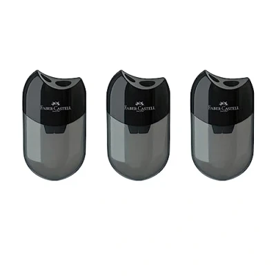 Imagen de Faber Castell 205005 Sacapuntas doble 183500, color de la carcasa: negro/transparente, paquete 3