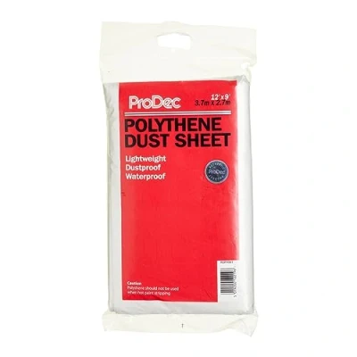 Imagen de ProDec Lámina de polietileno ligera 3,6 m x 2,7 m, resistente al polvo y agua, ideal para cubrir proteger suelos muebles derrames salpicaduras pintar decorar
