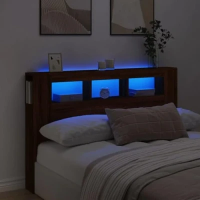 Imagen de vidaXL Cabecero con LED, Cabezal de Almacenaje, para Cama, Estantes Dormitorio, Madera Ingeniería Marrón Roble 180x18,5x103,5 cm