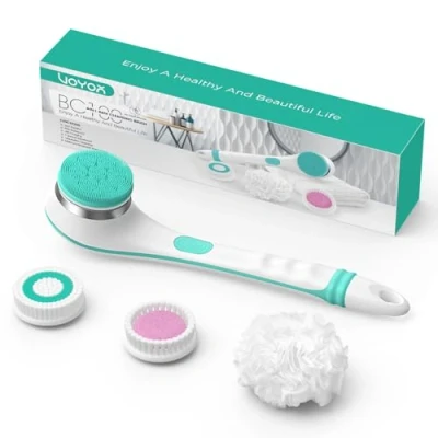 Imagen de VOYOR Cepillo Espalda Ducha Corporal 4 en 1 Electrico Recargable Baño con Mango Largo para Exfoliante, Limpieza De La Piel, Masaje BC100 (Azul)