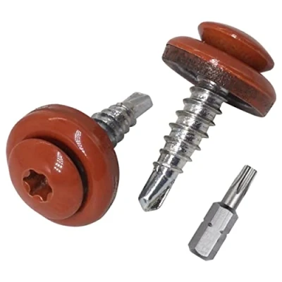 Imagen de SKIR&#039;CO (80 piezas) tornillos de metal para techos, autoperforantes pintados 4,8 x 20 mm con arandelas EPDM, cabeza Torx (cobre marrón RAL 8004)