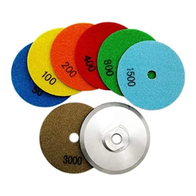 Imagen de SHDIATOOL Diamante Almohadilla de Pulido 7 Piezas Grano Mixta y un Respaldo Aluminio para Pulir en Seco Mármol Granito Piedra Cerámica Dia 100mm/4 Pulgadas
