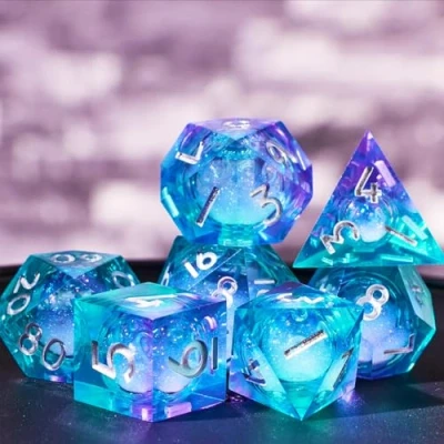 Imagen de Juego de Dados DND Arena Movediza Borde Afilado Resina D&amp;D 7 Piezas para Mazmorras y Dragones Poliédricos Pathfinder RPG MTG con Caja Regalo