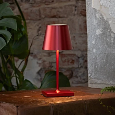 Imagen de SIGOR Nuindie Mini Lámpara de mesa con pila led regulable para interiores &amp; exteriores, altura 25 cm, recargable Easy Connect, 24 h iluminación, Rojo cereza