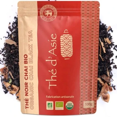 Imagen de Khla Té Chai Orgánico 100g Negro Ceilán Hojas Sueltas Asiático Picante Masala Origen Sri Lanka e Infusión de Hierbas, Tea, Thé