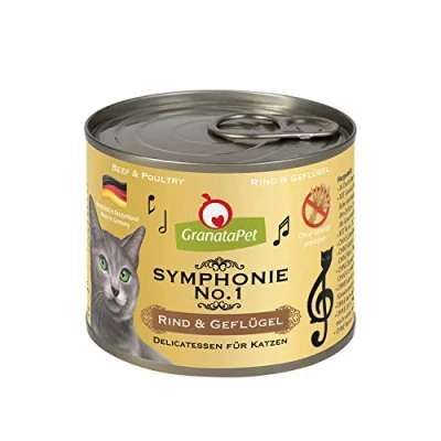Imagen de GranataPet Symphonie No. 1: Carne Vacuna y de Ave Corral; alimento para Gatos sin Cereales ni azúcares, Filete en Jalea Natural, Delicado húmedo Gatos, 6 x 200 g