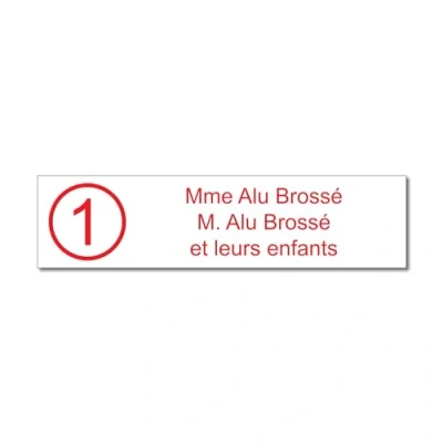 Imagen de Placa grabada para nombre y número buzón autoadhesivo, 10 x 2,5 cm, personalizada, 1 a 3 líneas, color blanco escritura rojo