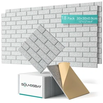 Imagen de Soundsbay placas acústicas autoadhesivas, 18 unidades, aislamiento acústico, pared de alta densidad, tipo ladrillo, insonorizadas para tratamiento acústico y decoración