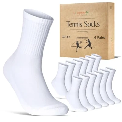 Imagen de sockenkauf24 Calcetines Deportivos Mujer Tenis Performance Crew Socks 6 Pares Acolchados Transpirables Estilo Retro 70107T (Blanco 35 38)