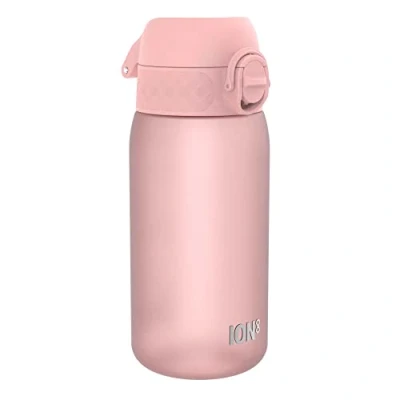 Imagen de Ion8 Botella de Agua para Niños, 350ml, a Prueba Fugas, Fácil Abrir, Cerradura Segura, Apta Lavavajillas, Sin BPA, Asa Transporte, Limpiar, Neutro en Carbono, Rosa Claro