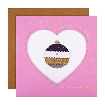 Imagen de Hallmark Tarjeta de Navidad para esposa, diseño clásico bolas efecto 3D
