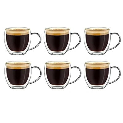 Imagen de Creano vasos espresso de doble pared con asa, 100 ml, tazas moka, térmicos efecto flotante 6x 100ml 6 piezas (paquete 1)