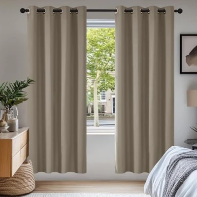 Imagen de Deconovo Cortinas Salon Opacas Térmicas Aislantes con Ojales 2 Piezas 140x175cm Caqui