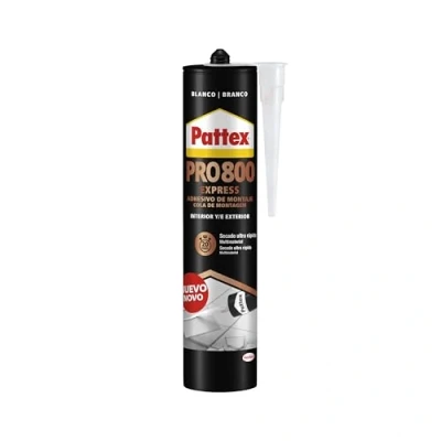 Imagen de Pattex PRO800 Adhesivo de montaje para interiores y exteriores, pegamento extrafuerte multimaterial, fuerte secado ultrarrápido, 1 cartucho x 390 g