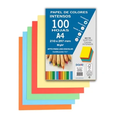 Imagen de Dohe 30170 Pack de 100 papeles A4, 80 g., Surtido