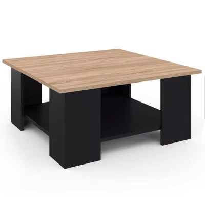 Imagen de Mesa de centro cuadrada negra con tablero imitación haya