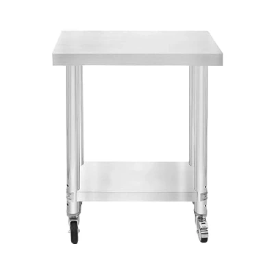 Imagen de Mesa de Trabajo Cocina Acero Inoxidable Catering Preparación Comida 60x30x80cm Banco con Ruedas Frenos Pies Adaptables + Estante Inferior Ajustable Capacidad Peso 160kg