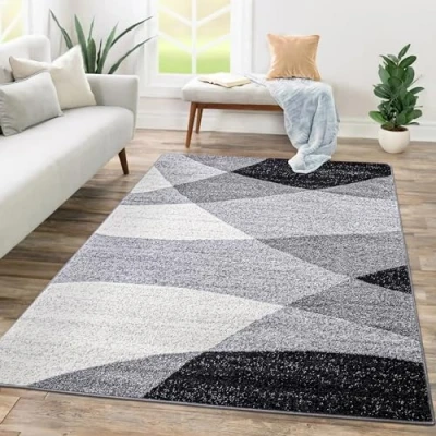 Imagen de Alfombra Salon De Habitacion Pelo Corto Motivo Abstract Dibujo Geometrico Diseño Ondas, tamaño:160x220 cm, Color:Gris 2