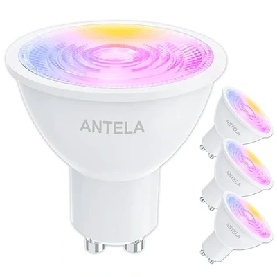 Imagen de ANTELA Bombilla GU10 Inteligente Wifi Compatible con Alexa y Google Home, Luz Fría/Cálida 2700K 6500K, RGB 16 Millones de Colores, 4,5W, 326LM, CRI 80, 15000hrs,4 PCS