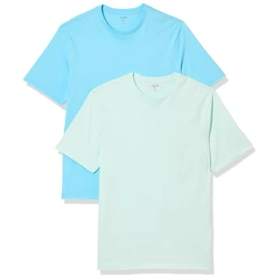 Imagen de Amazon Essentials Camiseta de manga corta, cuello redondo y corte recto Hombre, Pack 2, Azul Agua/Azul Claro, XXL