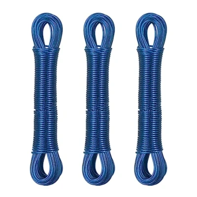 Imagen de Relaxdays Tender con Alambre, 3 x 20 m Set Cuerdas Tendedero m, Cordeles Colgar Ropa, Cables Acero y PVC Tensables, Extra Resistentes, Azul