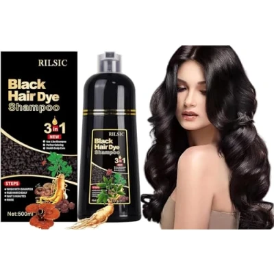 Imagen de 500ML champú para tinte de pelo Negro, color negro cabellos grises, 3 en 1, natural, el cabello instantáneo, hombres y mujeres