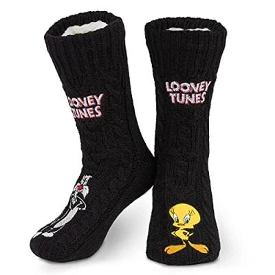 Imagen de Looney Tunes Calcetines Slipper para señoras (Negro)