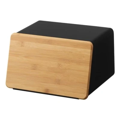 Imagen de YAMAZAKI 5291 TOWER Estuche para pan con tapa extraíble, negro, Acero/Bambú, minimalista, 31.5 x 24.5 18.5 cm
